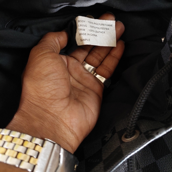 EGARA Vintage Leather Trim Monogram Backpack Checkered Black and Gray - Picture 7 of 13